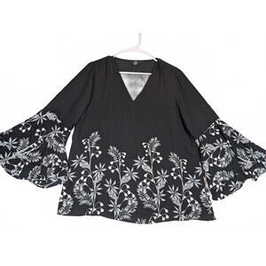 Alfani Floral Bell Sleeve Blouse V Neck Lightweight Top Womens Size 10